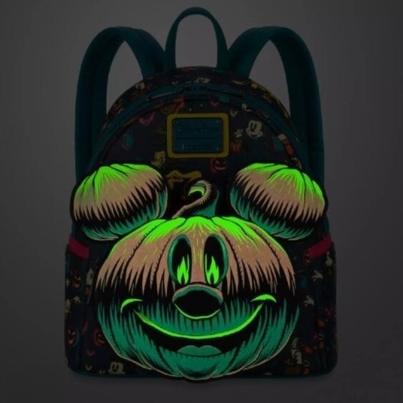 Loungefly Disney Parks Halloween Mickey-O-Lantern Glow-in-the-Dark Mini Backpack - Picture 2 of 4